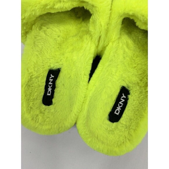 DKNY Faux Fur Platform Slides Citron Flourscent Yellow 8.5 Flatforms - Picture 4 of 9